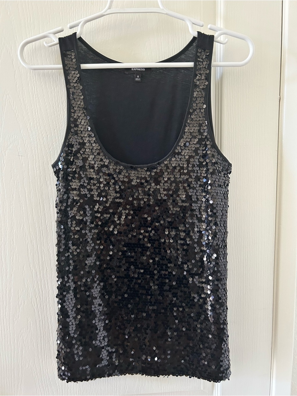 Express Black Sequin Scoop Neck Tank Top Festive Party Wear